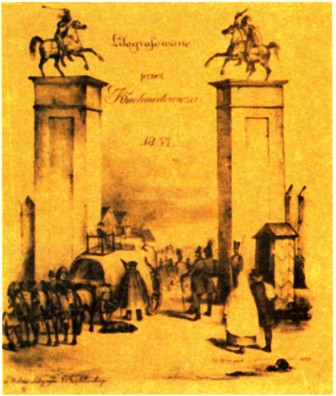 Dailininko grafiko Kazimiero Bachmatavičiaus 1837 m. litografija „Panerių užkarda”