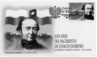 Čilės pašto ženklas, skirtas Igno Domeikos 200 metų jubiliejui