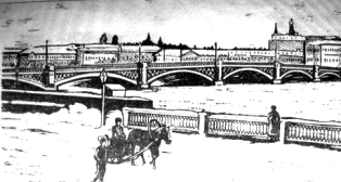 S. Kerbedžio suprojektuotas ir pastatytas Blagoveščenski tiltas per Nevos upę 1850 metais