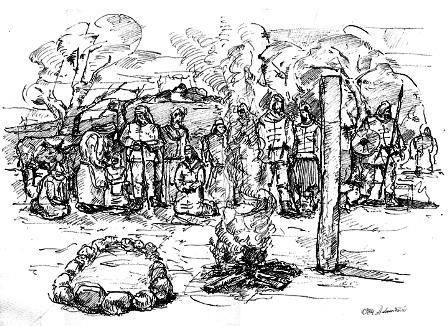 Archajiškiausia Centrinės Lietuvos plokštinio kapo forma. Rekonstrukcinis piešinys pagal 10–40 metų Raudonėnų kapinyno tyrimus