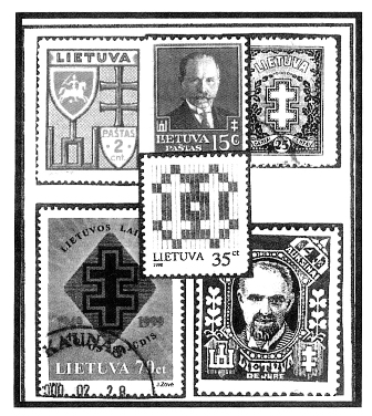 Dvigubasis kryžius Lietuvos pašto ženkluose
