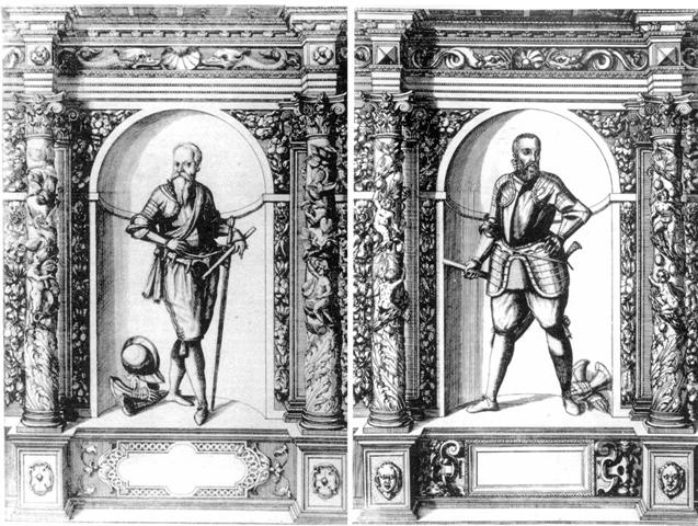 Mikalojaus Radvilos Rudojo ir Mikalojaus Radvilos Juodojo atvaizdai iš Jokūbo Schrencko „Ambraso didvyrių arsenalo“, 1601 m.