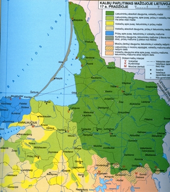Kalbų paplitimas Mažojoje Lietuvoje XVII a. pradžioje (žemėlapis)