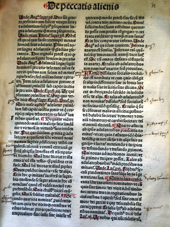  Inkunabulo puslapis, kuriame yra ilgiausių ir daugiausia parašytų lietuviškų glosų