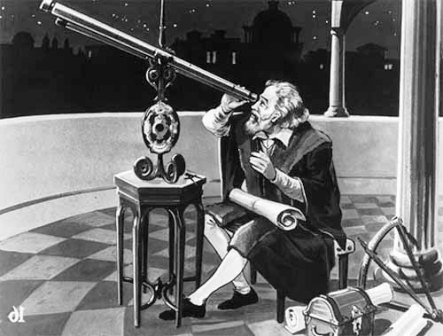 Galileo Galilėjus savo teleskopą nukreipia į beribę kosminę erdvę